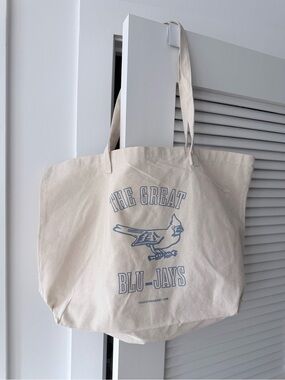 NWOT THE GREAT. Huge Canvas Tote / Cream & Blue Book Bag, Grocery Shopping Bag